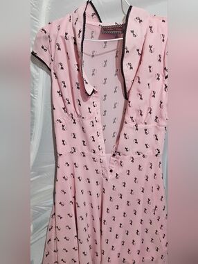 Voodoo Vixen Pink Cat Print Vintage-Style Dress with Black Trim